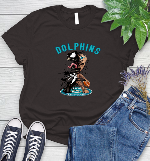 NFL Miami Dolphins Football Venom Groot Guardians Of The Galaxy Women's T-Shirt 8
