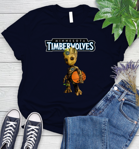 Minnesota Timberwolves NBA Basketball Groot Marvel Guardians Of The Galaxy Women's T-Shirt 3