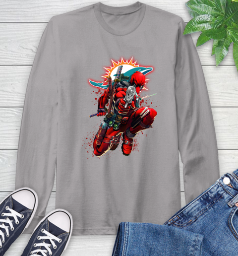 NFL Deadpool Marvel Comics Sports Football Miami Dolphins Long Sleeve T-Shirt 6