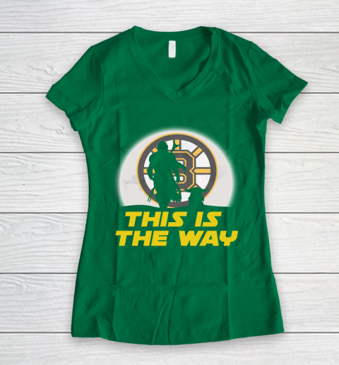 Boston Bruins NHL Ice Hockey Star Wars Yoda And Mandalorian This Is The Way Women's V-Neck T-Shirt 3
