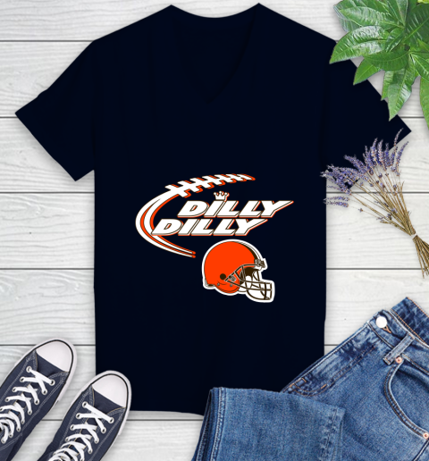 NFL Cleveland Browns Dilly Dilly Football Sports Women's V-Neck T-Shirt 3