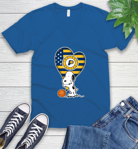 Indiana Pacers NBA Basketball The Peanuts Movie Adorable Snoopy V-Neck T-Shirt 6