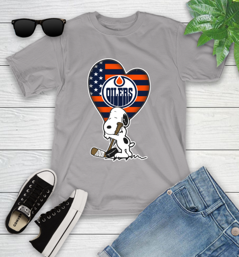 Edmonton Oilers NHL Hockey The Peanuts Movie Adorable Snoopy Youth T-Shirt 4