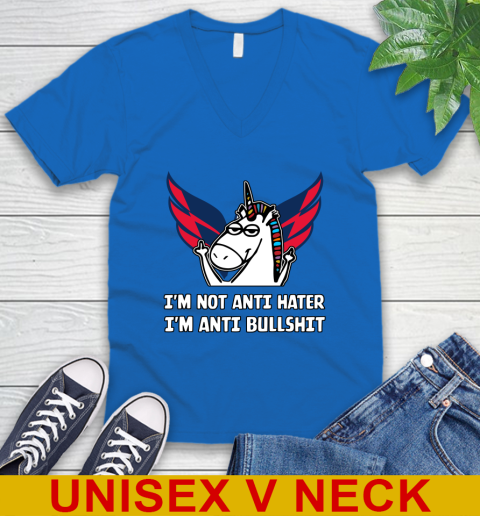 Washington Capitals NHL Hockey Unicorn I'm Not Anti Hater I'm Anti Bullshit V-Neck T-Shirt 6