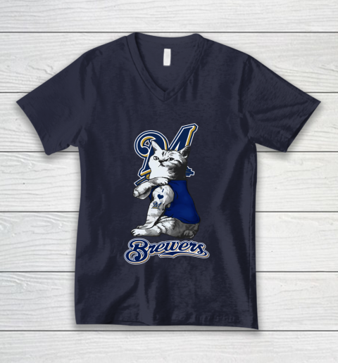 MLB Baseball My Cat Loves Milwaukee Brewers V-Neck T-Shirt 2