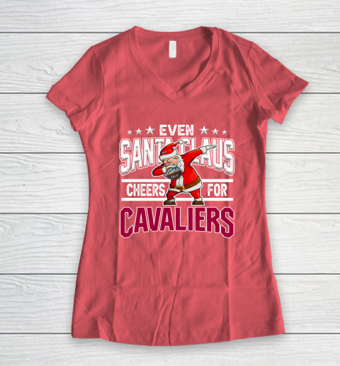 Cleveland Cavaliers Even Santa Claus Cheers For Christmas NBA Women's V-Neck T-Shirt 4