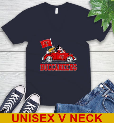 NFL Football Tampa Bay Buccaneers Pluto Mickey Driving Disney Shirt V-Neck T-Shirt 3