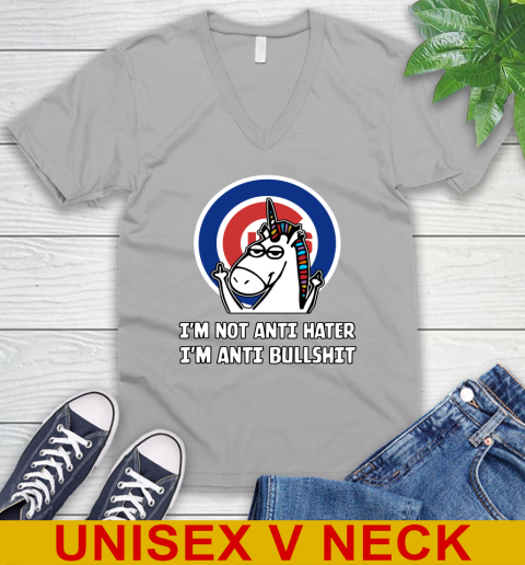 Chicago Cubs MLB Baseball Unicorn I'm Not Anti Hater I'm Anti Bullshit V-Neck T-Shirt 4