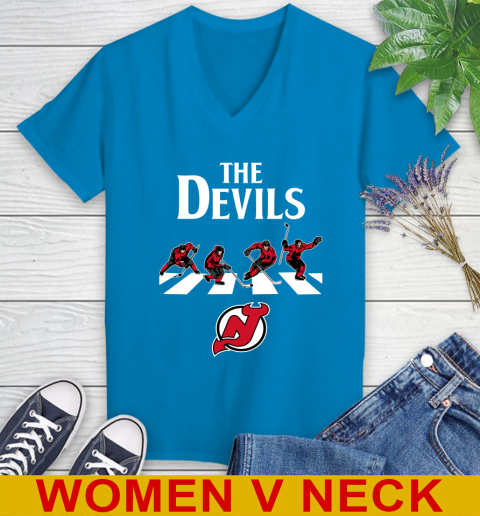 NHL Hockey New Jersey Devils The Beatles Rock Band Shirt Women's V-Neck T-Shirt 7
