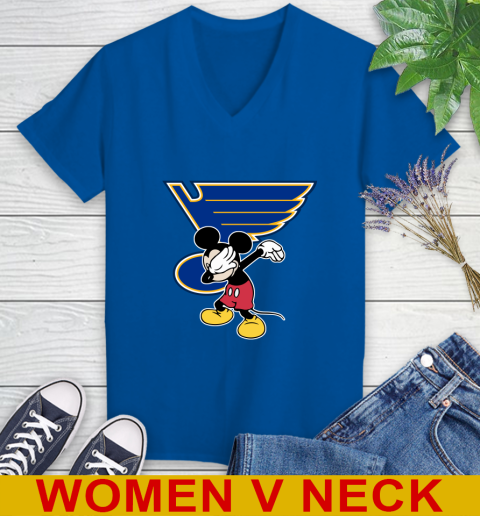 St.Louis Blues NHL Hockey Dabbing Mickey Disney Sports Women's V-Neck T-Shirt 11