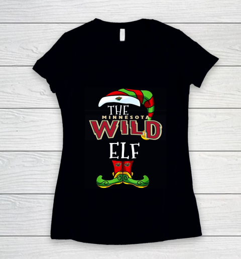Minnesota Wild Christmas ELF Funny NHL Women's V-Neck T-Shirt