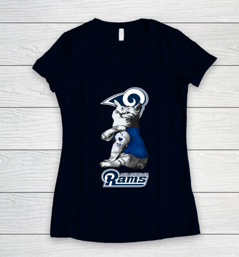 NFL Football My Cat Loves Los Angeles Rams Women's V-Neck T-Shirt 2