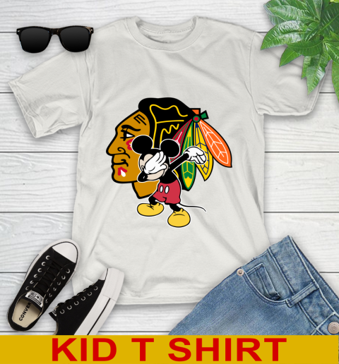 Chicago Blackhawks NHL Hockey Dabbing Mickey Disney Sports Youth T-Shirt 12