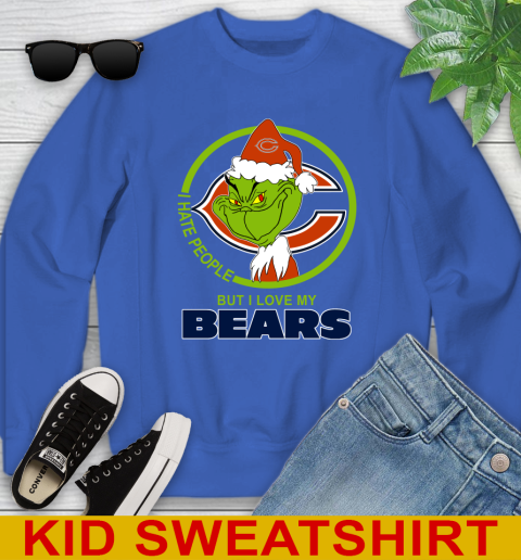 Chicago Bears NFL Christmas Grinch I Hate People But I Love My Favorite Football Team Youth Sweatshirt 7