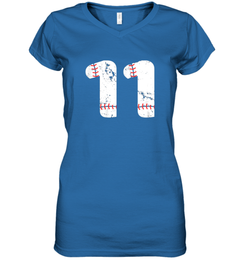 rp4f number 11 baseball vintage distressed team women v neck t shirt 39 front royal