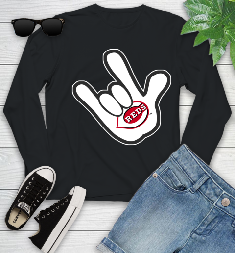 Cincinnati Reds MLB Baseball Mickey Rock Hand Disney Youth Long Sleeve 2