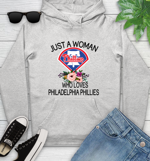 MLB Just A Woman Who Loves Philadelphia Phillies Baseball Sports Youth Hoodie