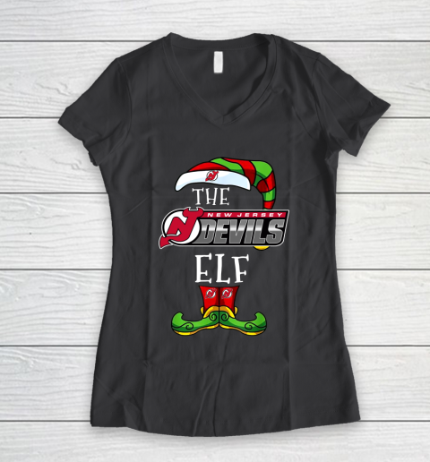 New Jersey Devils Christmas ELF Funny NHL Women's V-Neck T-Shirt 6