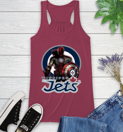 NHL Captain America Thor Spider Man Hawkeye Avengers Endgame Hockey Winnipeg Jets Racerback Tank 8