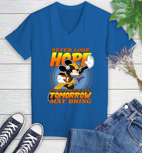 Pittsburgh Steelers NFL Football Mickey Disney Never Lose Hope Women's V-Neck T-Shirt 10