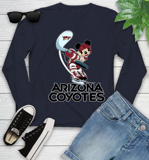 NHL Hockey Arizona Coyotes Cheerful Mickey Mouse Shirt Youth Long Sleeve - Image 4