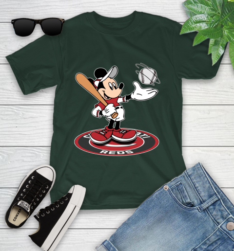 MLB Baseball Cincinnati Reds Cheerful Mickey Disney Shirt Youth T-Shirt 5