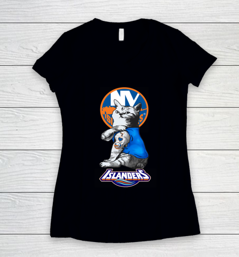 NHL My Cat Loves New York Islanders Hockey Women's V-Neck T-Shirt