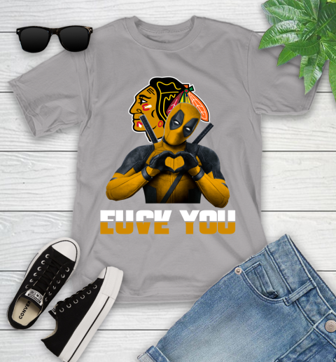 NHL Chicago Blackhawks Deadpool Love You Fuck You Hockey Sports Youth T-Shirt 4