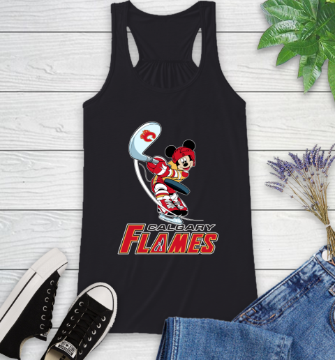 NHL Hockey Calgary Flames Cheerful Mickey Mouse Shirt Racerback Tank
