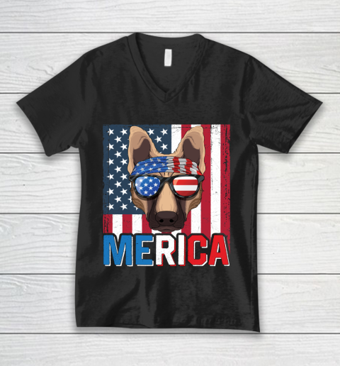 Independence Day German Shepherd Merica Flag 4th of July Dog American Puppy V-Neck T-Shirt
