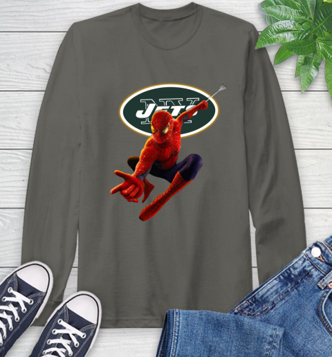 NFL Spider Man Avengers Endgame Football New York Jets Long Sleeve T-Shirt 9 NFL Spider Man Avengers Endgame Football New York Jets Long Sleeve T-Shirt - Image 9