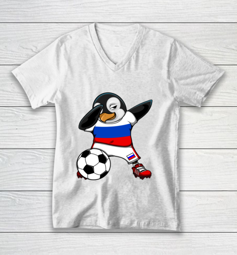 Dabbing Penguin Russia Soccer Fans Jersey Football Lovers V-Neck T-Shirt