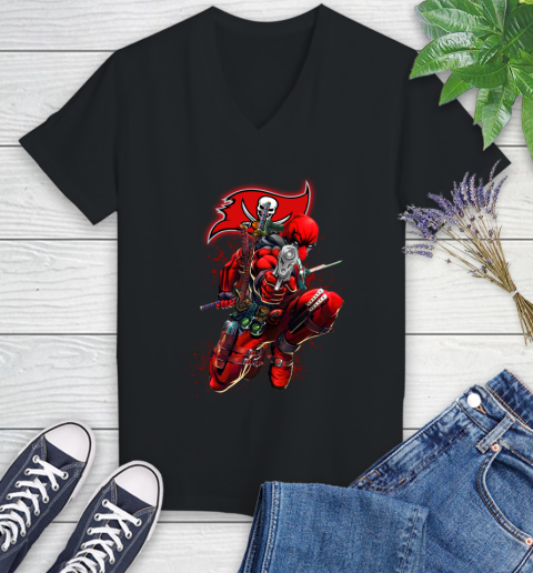 NFL Deadpool Marvel Comics Sports Football Tampa Bay Buccaneers Women's V-Neck T-Shirt 2