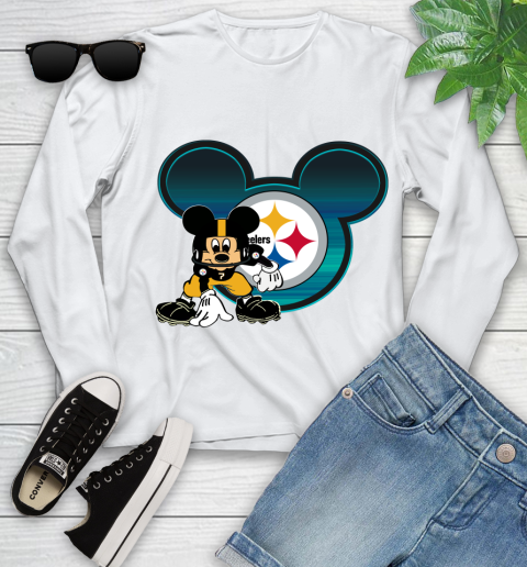 NFL Pittsburgh Steelers Mickey Mouse Disney Football T Shirt Youth Long Sleeve