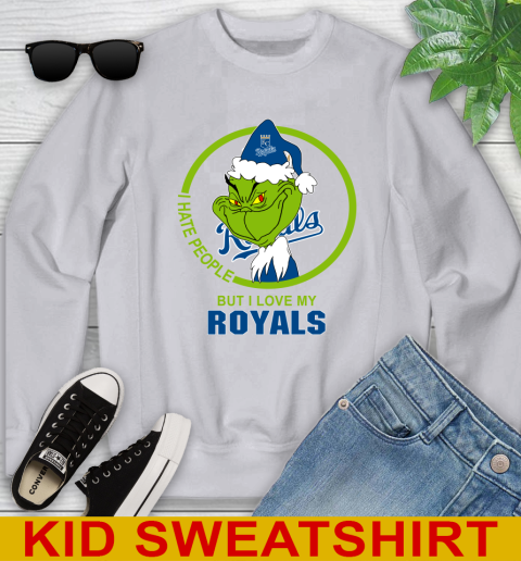 Kansas City Royals MLB Christmas Grinch I Hate People But I Love My Favorite Baseball Team Youth Sweatshirt 4