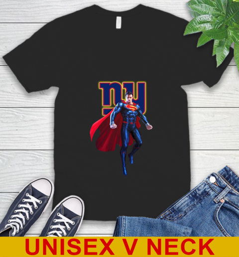 NFL Superman DC Sports Football New York Giants V-Neck T-Shirt 2
