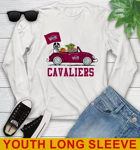 NBA Basketball Cleveland Cavaliers Darth Vader Baby Yoda Driving Star Wars Shirt Youth Long Sleeve 12