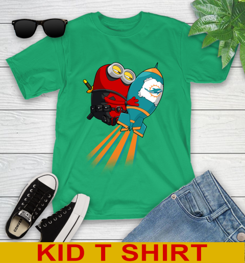 NFL Football Miami Dolphins Deadpool Minion Marvel Shirt Youth T-Shirt 7