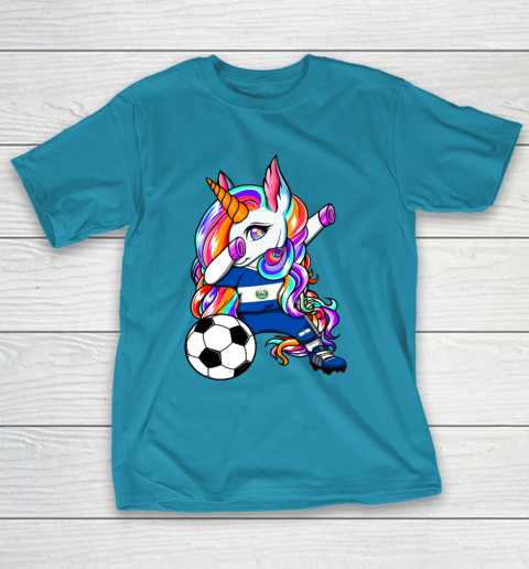 Dabbing Unicorn El Salvador Soccer Fans Jersey Flag Football T-Shirt 20