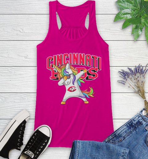 Cincinnati Reds MLB Baseball Funny Unicorn Dabbing Sports Racerback Tank 8