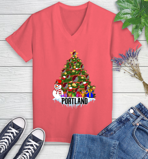 Portland Trail Blazers Merry Christmas NBA Basketball Sports Women's V-Neck T-Shirt 6