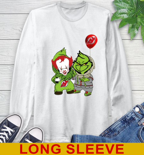 New Jersey Devils Baby Pennywise Grinch Christmas NHL Hockey Long Sleeve T-Shirt