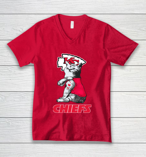 NFL Football My Cat Loves Kansas City Chiefs V-Neck T-Shirt 6