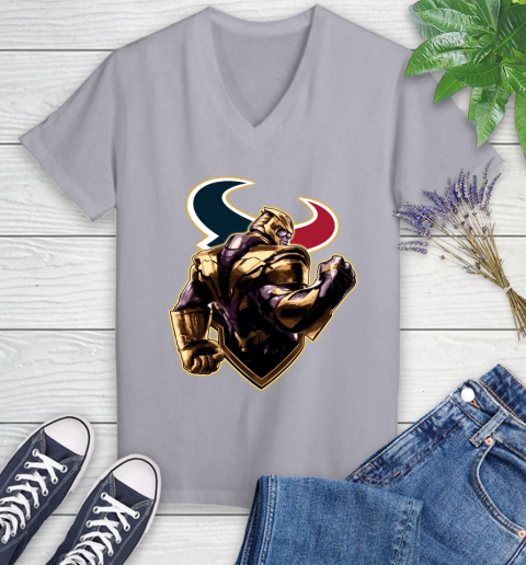 NFL Thanos Avengers Endgame Football Sports Houston Texans Women's V-Neck T-Shirt 4