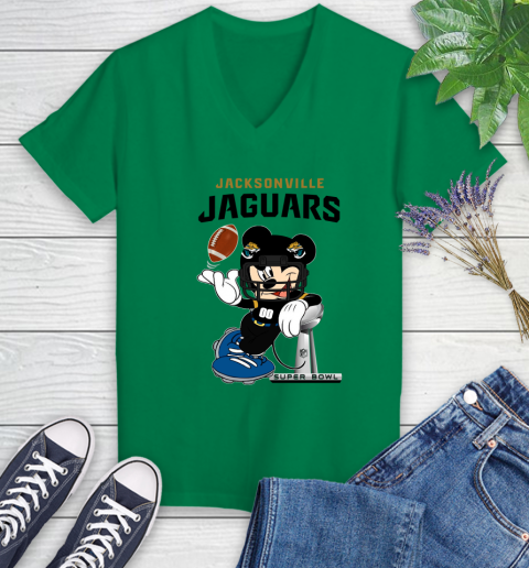 NFL Jacksonville Jaguars Mickey Mouse Disney Super Bowl Football T Shirt Women's V-Neck T-Shirt 5