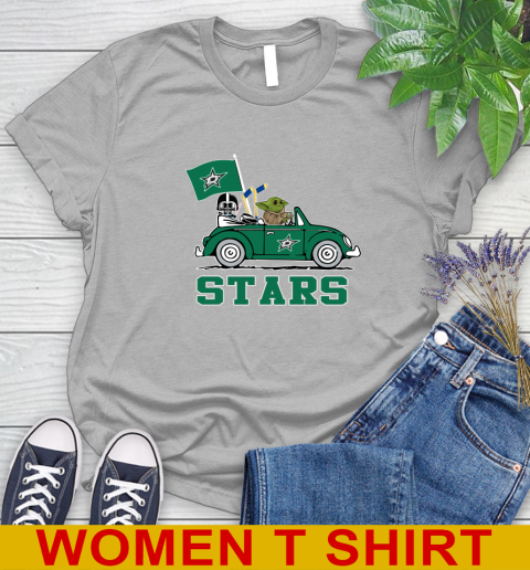 NHL Hockey Dallas Stars Darth Vader Baby Yoda Driving Star Wars Shirt Women's T-Shirt 5