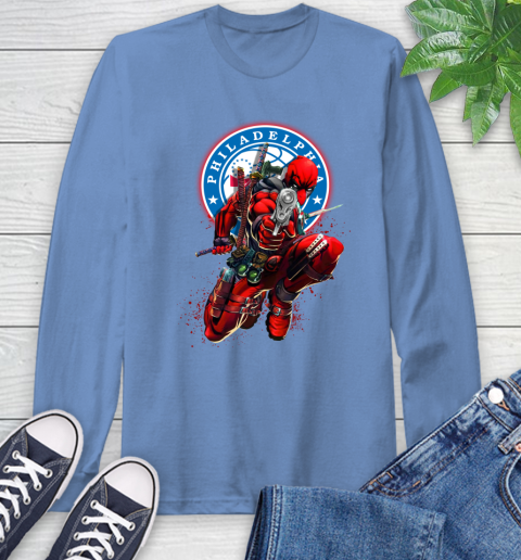 NBA Deadpool Marvel Comics Sports Basketball Philadelphia 76ers Long Sleeve T-Shirt 11