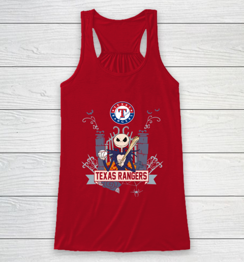 MLB Texas Rangers Baseball Jack Skellington Halloween Racerback Tank 4