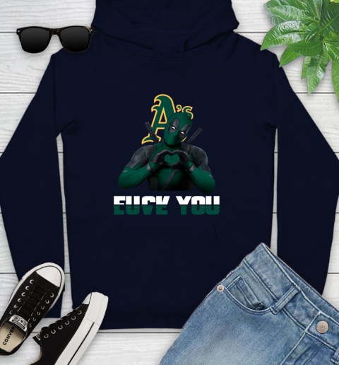 MLB Oakland Athletics Deadpool Love You Fuck You Baseball Sports Youth Hoodie 3