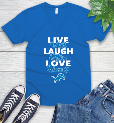 NFL Football Detroit Lions Live Well Laugh Often Love Shirt V-Neck T-Shirt 5